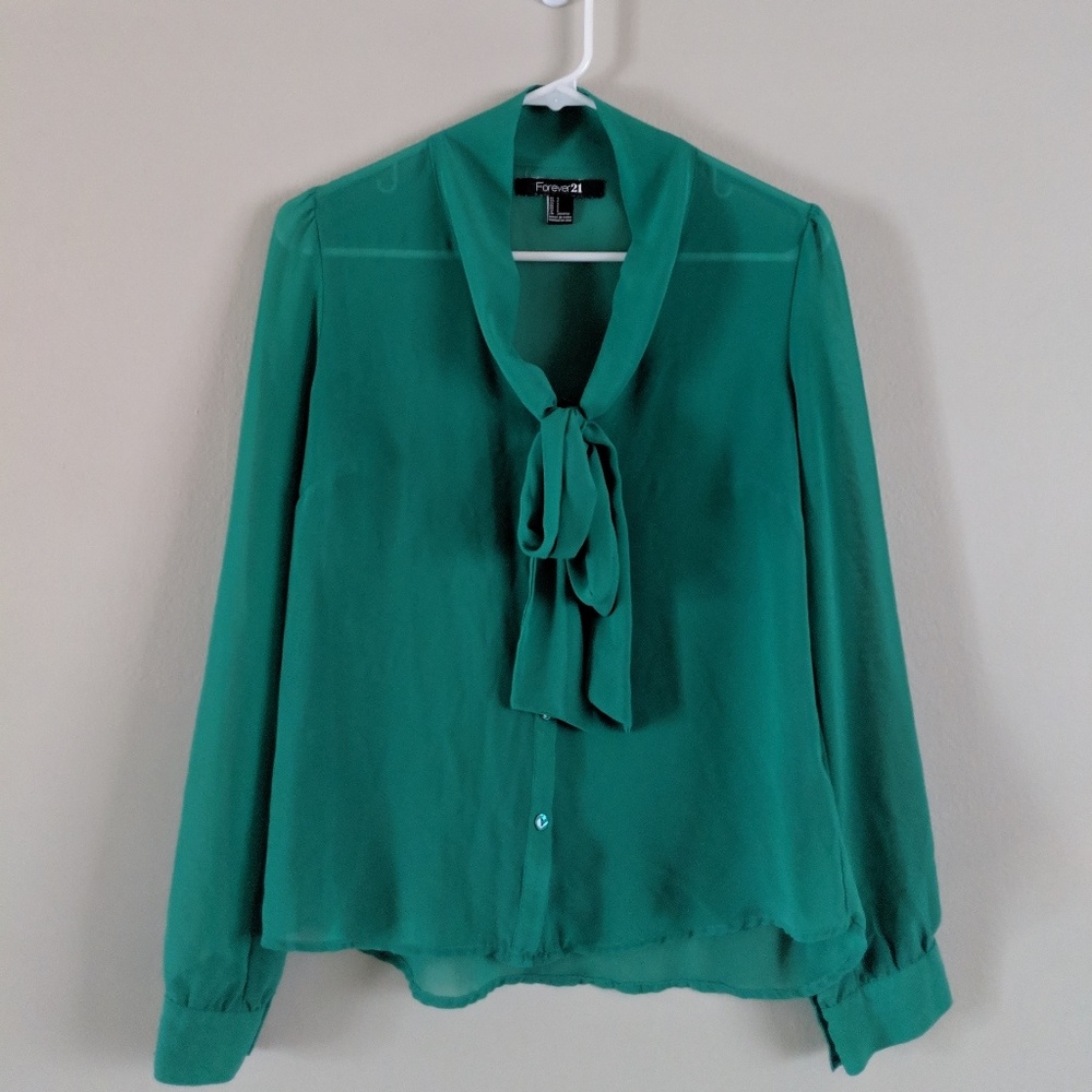 S F21 teal chiffon button up